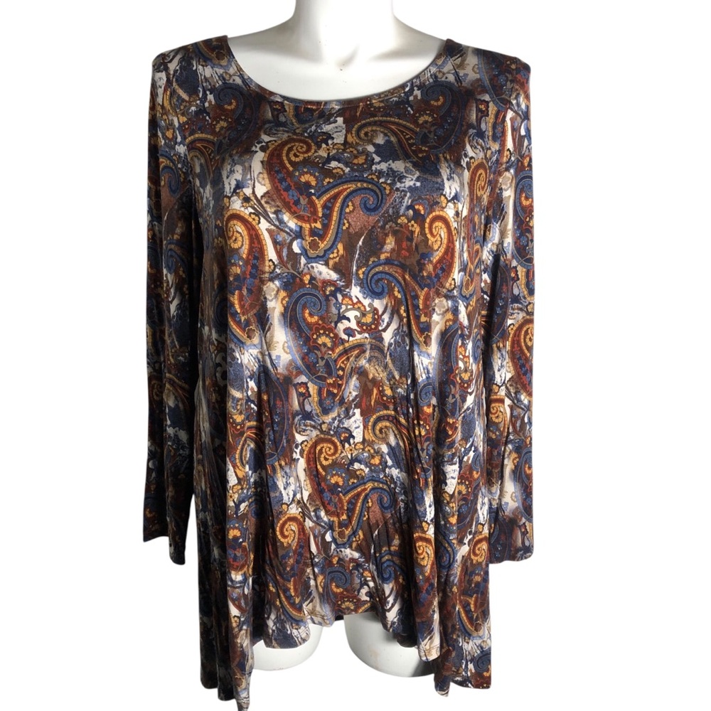 Cafe Marrakesh paisley print jersey knit long sleeve top Sz 2X